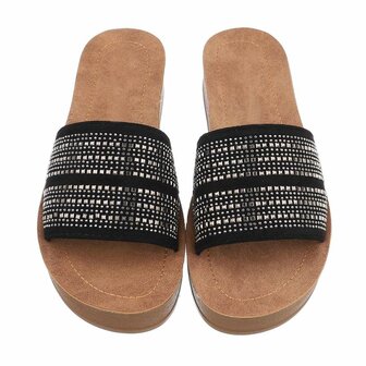 Dames slippers met strass - zwart