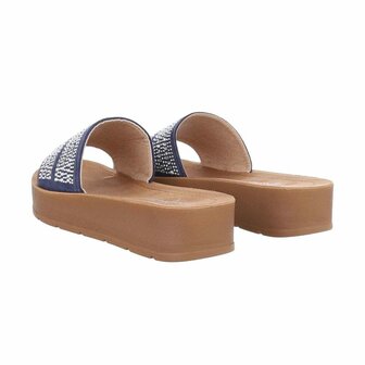 Dames slippers met strass - blauw