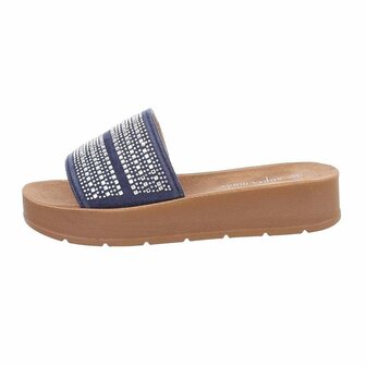 Dames slippers met strass - blauw