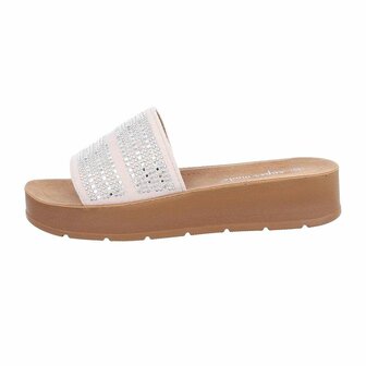 Dames slippers met strass - beige