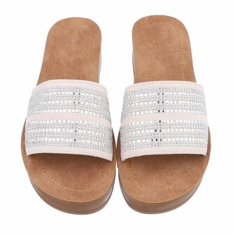 Dames slippers met strass - beige