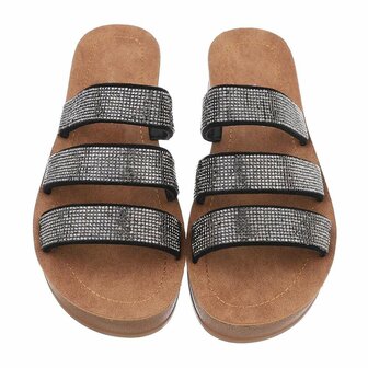 Dames slippers met strass - zwart