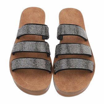 Dames slippers met strass - zwart