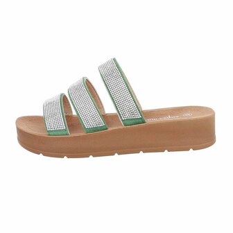 Dames slippers met strass - groen