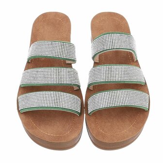 Dames slippers met strass - groen
