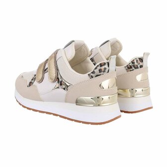 Dames sneakers / lage gympen met klittenband - beige panter
