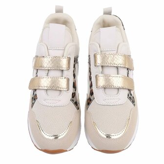 Dames sneakers / lage gympen met klittenband - beige panter