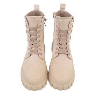 Dames enkellaarzen / veterboots laarsjes met panterprint - beige