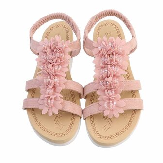 Dames sandalen met bloemen - roze