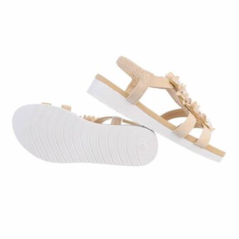 Dames sandalen met bloemen - beige