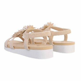 Dames sandalen met bloemen - beige