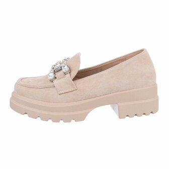 Dames loafers / lage instappers met strass - beige