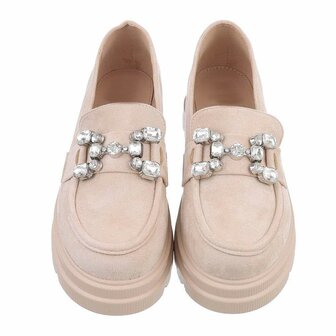 Dames loafers / lage instappers met strass - beige