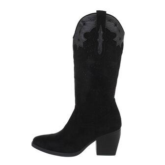 Dames cowboy laarzen / hoge western boots su&egrave;de-look - zwart