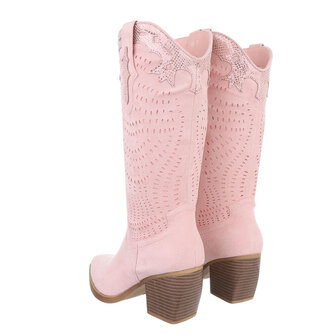 Dames cowboy laarzen / hoge western boots su&egrave;de-look - roze