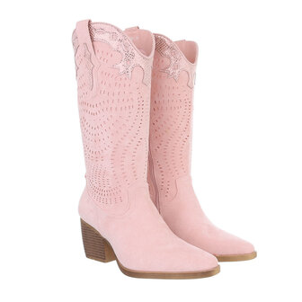 Dames cowboy laarzen / hoge western boots su&egrave;de-look - roze