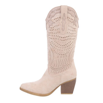 Dames cowboy laarzen / hoge western boots su&egrave;de-look - beige