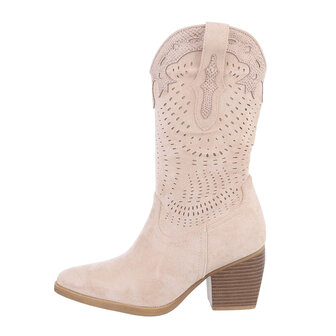 Dames cowboy laarzen / halfhoge western laarsjes su&egrave;de-look - beige