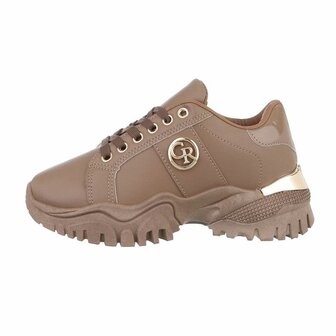 Dames chunky sneakers met dikke zolen - bruin