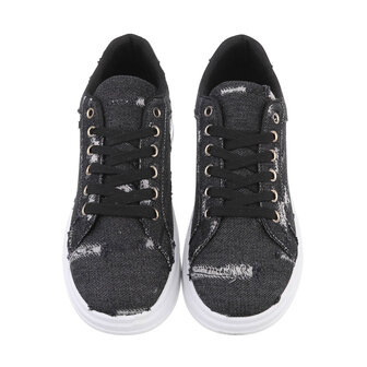 Dames denim sneakers / gympen van spijkerstof - zwart
