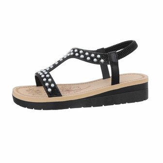 Dames sandalen met parels - zwart