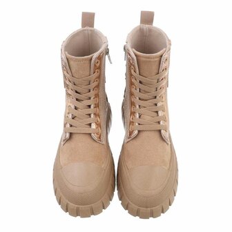 Dames enkellaarzen / veterboots met panterprint - bruin glitter