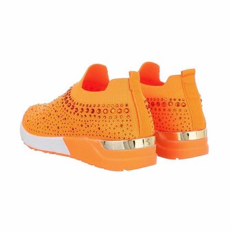 Dames instap sneakers / slip-on instappers met strass - oranje