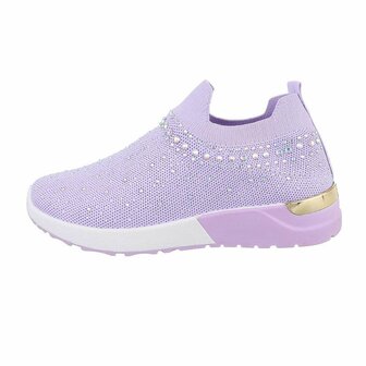 Dames instap sneakers / slip-on instappers met strass - lila paars