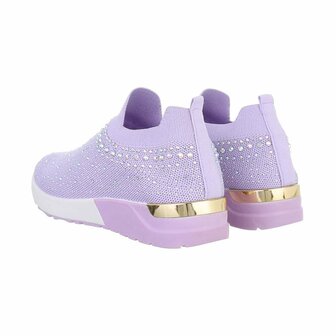 Dames instap sneakers / slip-on instappers met strass - lila paars