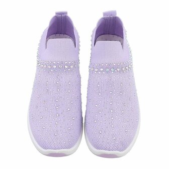 Dames instap sneakers / slip-on instappers met strass - lila paars