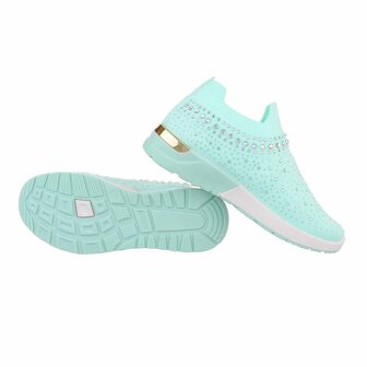 Dames instap sneakers / slip-on instappers met strass - licht turquoise / aqua