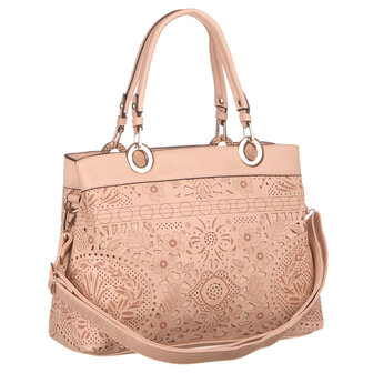 Dames tas / handtas middelgroot met bloemen - beige