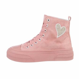 Dames sneakers / halfhoge gympen met hartje - roze