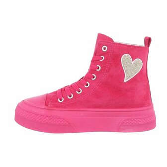 Dames sneakers / halfhoge gympen met hartje - fuchsia roze