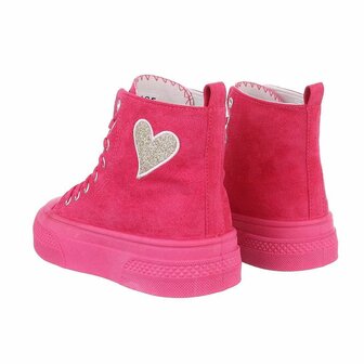 Dames sneakers / halfhoge gympen met hartje - fuchsia roze