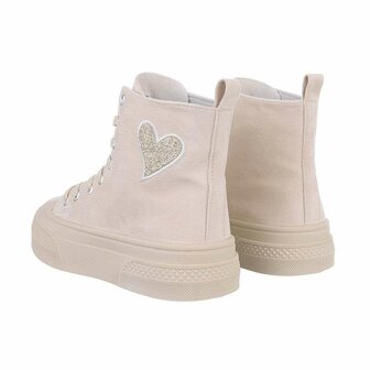 Dames sneakers / halfhoge gympen met hartje - beige