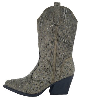 Dames cowboy laarzen / halfhoge western laarzen met glitter strass - groen