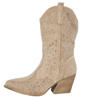 Dames cowboy laarzen / halfhoge western laarzen met glitter strass - lichtbruin khaki