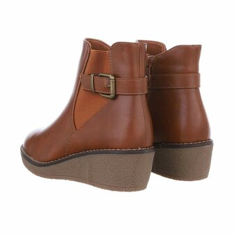 Dames wedge enkellaazen / laarsjes met sleehakken - camel bruin