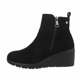 Dames wedge enkellaazen / laarsjes met sleehakken su&egrave;de-look - zwart