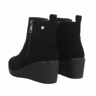 Dames wedge enkellaazen / laarsjes met sleehakken su&egrave;de-look - zwart
