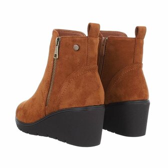 Dames wedge enkellaazen / laarsjes met sleehakken su&egrave;de-look - camel bruin