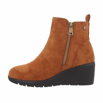 Dames wedge enkellaazen / laarsjes met sleehakken su&egrave;de-look - camel bruin