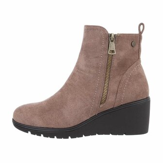 Dames wedge enkellaazen / laarsjes met sleehakken su&egrave;de-look - lichtbruin khaki