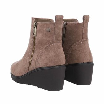 Dames wedge enkellaazen / laarsjes met sleehakken su&egrave;de-look - lichtbruin khaki