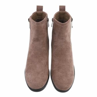 Dames wedge enkellaazen / laarsjes met sleehakken su&egrave;de-look - lichtbruin khaki