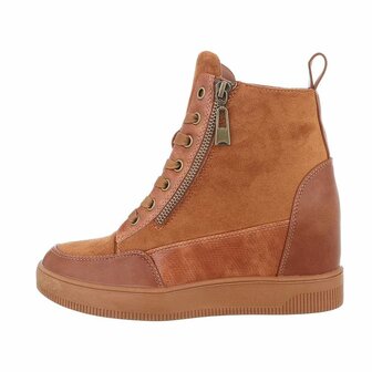 Dames wedge sneakers met sleehakken - camel / bruin