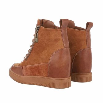 Dames wedge sneakers met sleehakken - camel / bruin