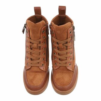 Dames wedge sneakers met sleehakken - camel / bruin