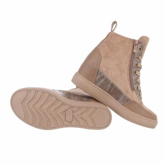 Dames wedge sneakers met sleehakken - khaki / lichtbruin